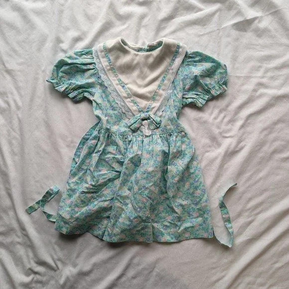 Allison Ann Girls Party Dress Size 6 Floral Puff Sleeve Garden Easter Vintage - Picture 1 of 9